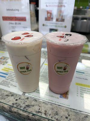 Jasmine milk tea and strawberry milk tea