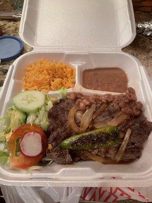 Carne Asada with beans and rice