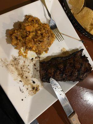 Perfectly cooked steak  and sweet potato casserole