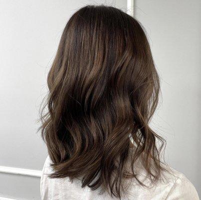 Natural Warm Brown Balayage & High Layered cut by Audrey