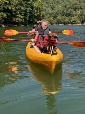 Kayaking with the kids and dogs.