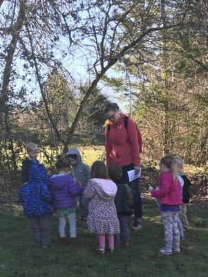 A nature scavenger hunt with Ms. Sarah in Crescent Creek Park.