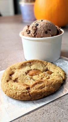 Kids size Snickers ice cream with salted caramel cookie