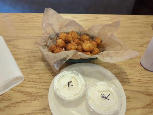 Delicious cheese curds with ranch