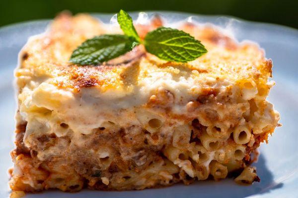 Pastitsio is Greek lasagna.  Served with a Greek salad and pita.