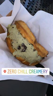 Green tea ice cream in Waffle Taco