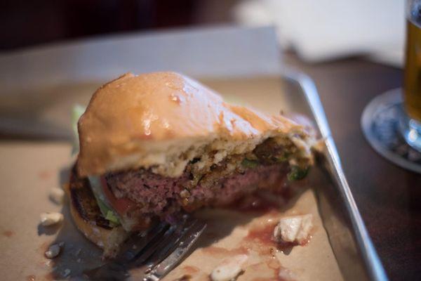 medium rare jalepeno popper burger, too delicious to start with a picture