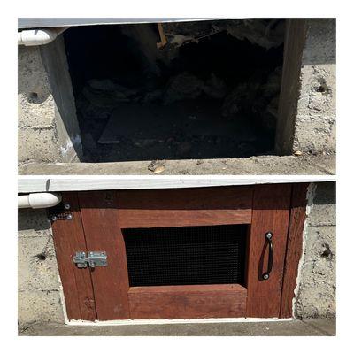 Before and After Crawlspace Access Rodent Proofed