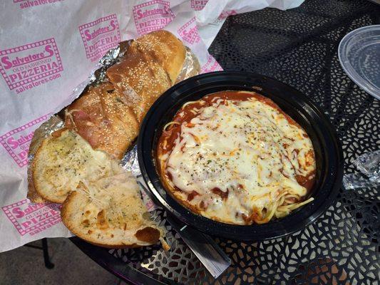 Baked Pasta and Garlic Bread