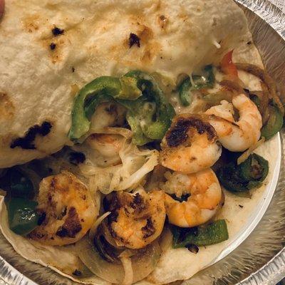 Shrimp quesadilla to go-no tomatoes