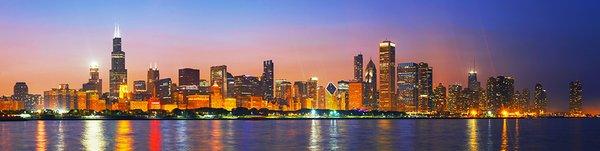 Chicago Skyline at Sunset from Lake