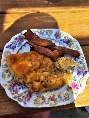 Cheesy Hashbrown Casserole with a side of Bacon