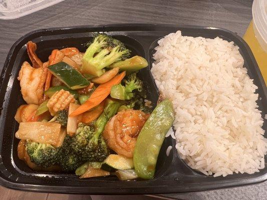 Shrimp with mixed veggies (meal portion - came with egg roll too)