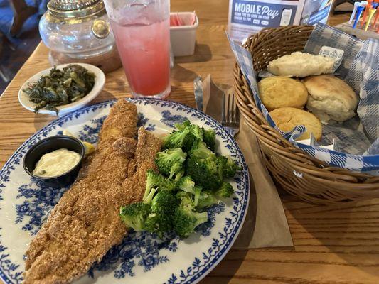 Whitefish with broccoli and turnip greens