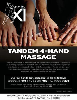 4 hand tandem massage rates