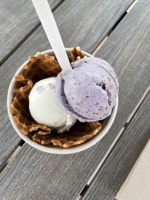 Lemon Lime Meringue Pie and Blueberry Crumble in a waffle cone bowl