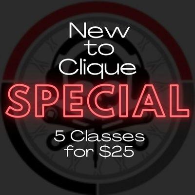 New To Clique Package
 $25 for 5 classes.