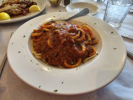 Linguine with Calamari with red sauce