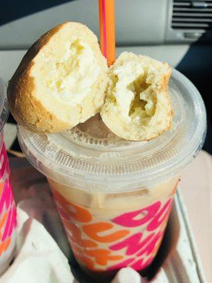 Trying the new Stuffed Bagel Minis & Iced Pumpkin Spice Chai Tea Latte.