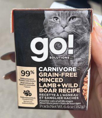 Go Solutions Carnivore grain-free Minced Lamb + Wild Boar Recipe~ Our finicky seal point ragdoll loved this protein-rich food!