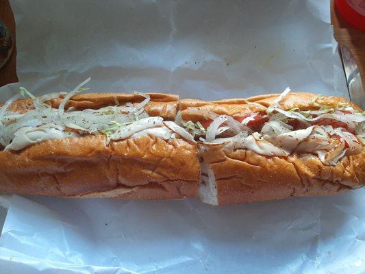 Low-salt turkey and hot pepper cheese hoagie