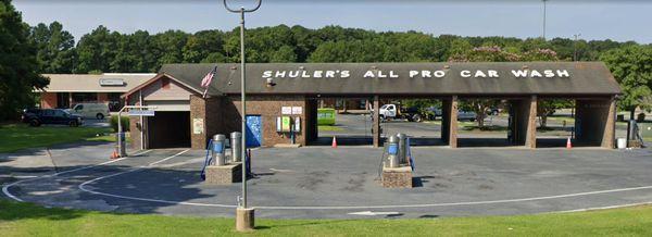 Full view of Shuler's Brushless Car Wash (Left) & Wash Bays (Right)