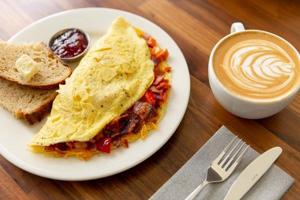 Broadbent omelette and latte