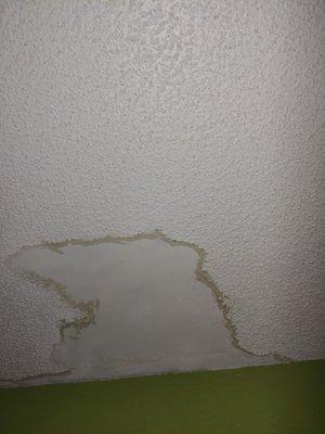 What the ceiling looked like after pieces kept falling on us and our beds.