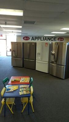 Various colors of Refrigerators to see, including GE's new color Slate