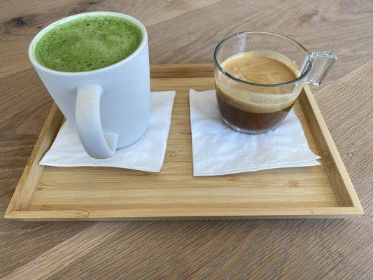 Matcha tea & cortado