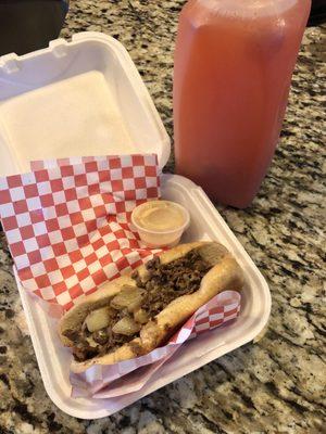 Steak Philly Cheese and Strawberry 1918 Lemonade