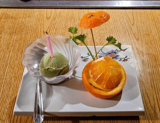 Green tea ice cream birthday dessert