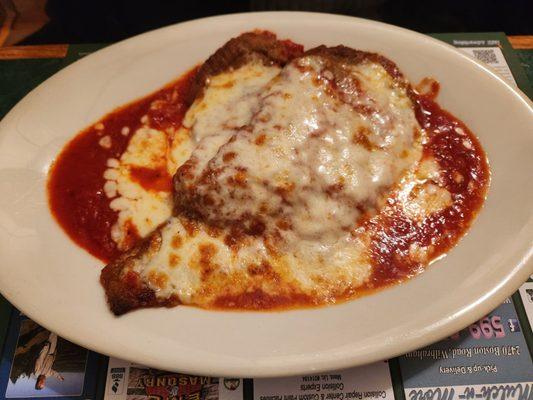 Eggplant and Chicken Parm. Delightful red sauce.