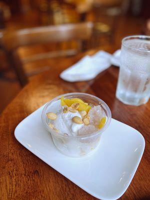 Coconut ice cream with toppings