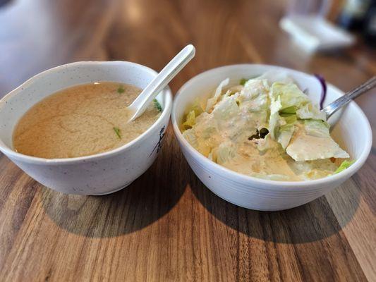 Miso soup and ginger salad