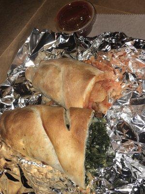 Just had a chicken and spinach roll delivered. I had to take a photo mid-way because of how yummy they were. 10/10 would recommend!