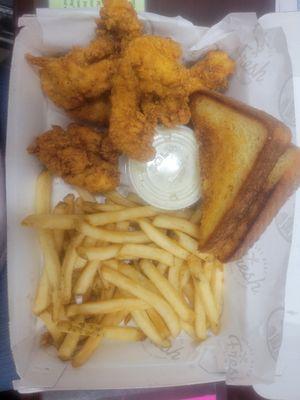 Slim's Meal
 
 5 tenders served with Texas toast, a side of your choice, 2 dipping sauces and a drink.