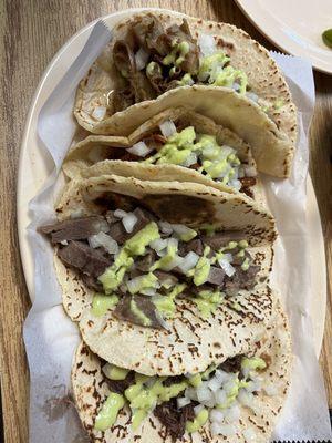 Tacos with homemade corn/flour tortilla   - Tripa crispy, 1/5 - pretty much just fried fat - Cochinita pibil, 4.5/5 - top choice