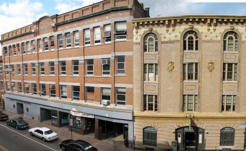 AS220's new Mercantile Building (pre-renovation) and the Dreyfus-home to our administrative offices and the Community Printshop