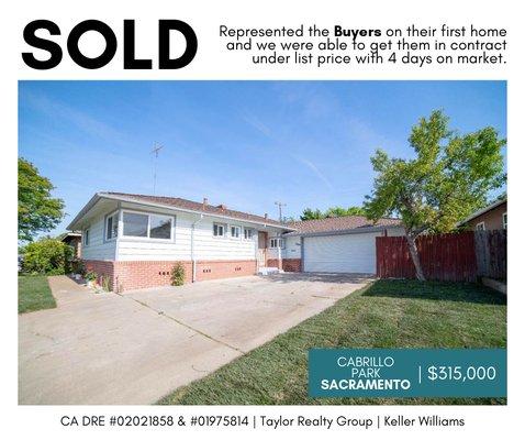 SOLD in Cabrillo Park, Sacramento, CA, in 2019