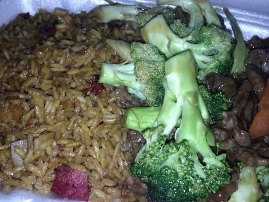 Beef and Broccoli w/ Pork Fried Rice.