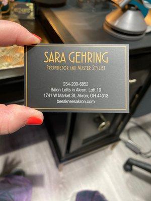 Sara's business card