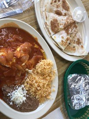 Huevos Ranchero and a cheese Quesadilla