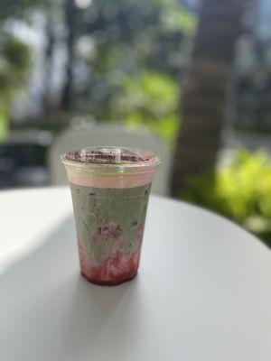 strawberry rose matcha latte