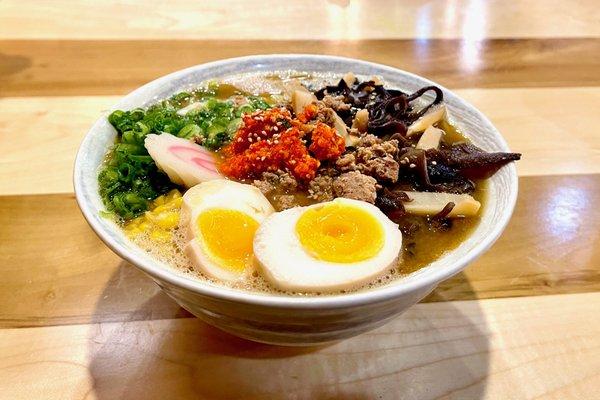 Spicy Miso Ramen (w/ additional toppings -Bamboo Shoots,  Woodear Mushroom and Fish Cake)