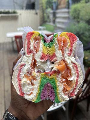 Rainbow lox bagel