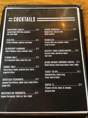 Cocktail menu