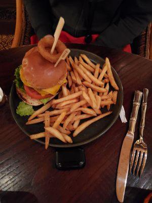 Bomber burger with regular fries