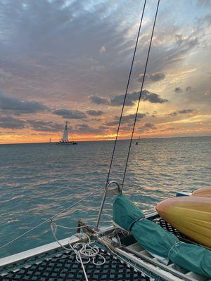 Sunset on our cruise home after a delightful afternoon.