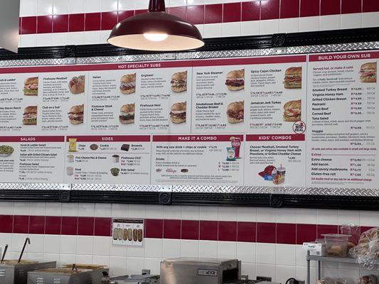 Menu board at Firehouse Subs 2023